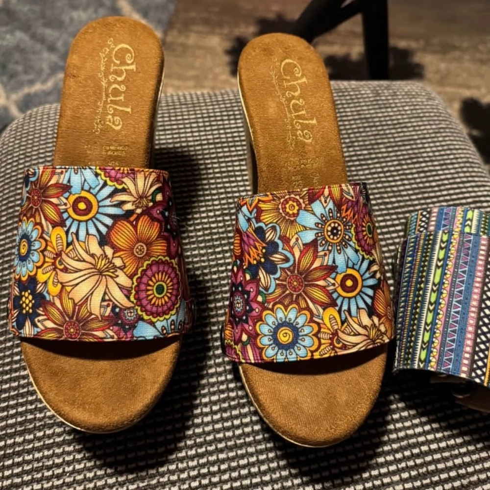Chula Brown Suede Mules with Vibrant switch out tops